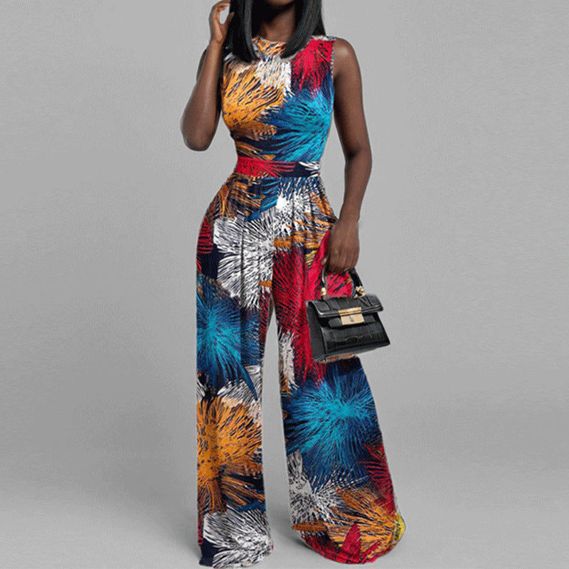 Damen Eleganter Jumpsuit mit weitem Bein und floralem Design Drune