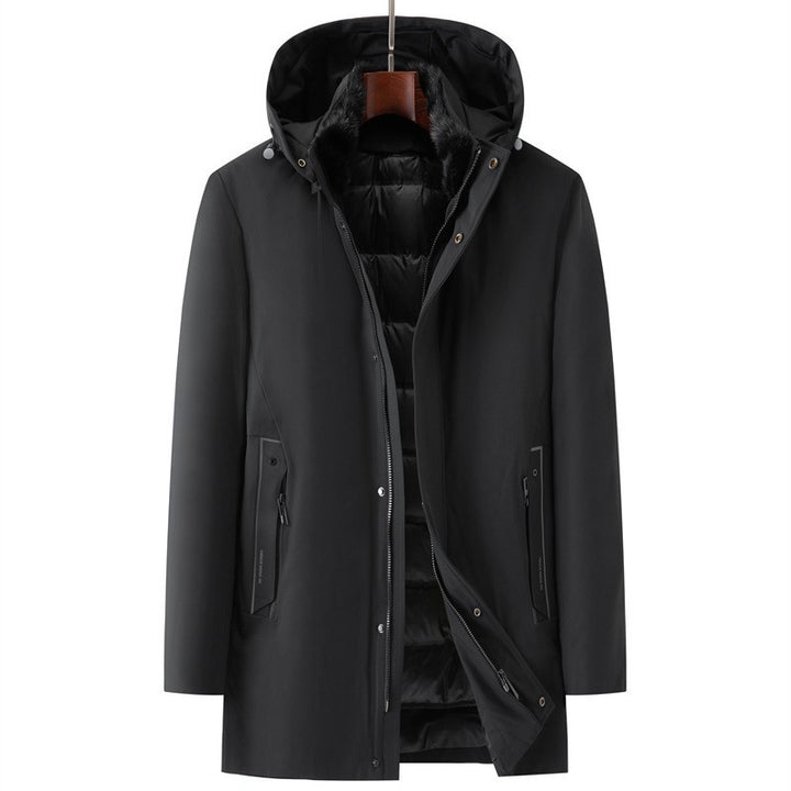 Herren wasserdichter zweilagiger Mantel mit gesteppter Innenjacke und Kapuze Drune