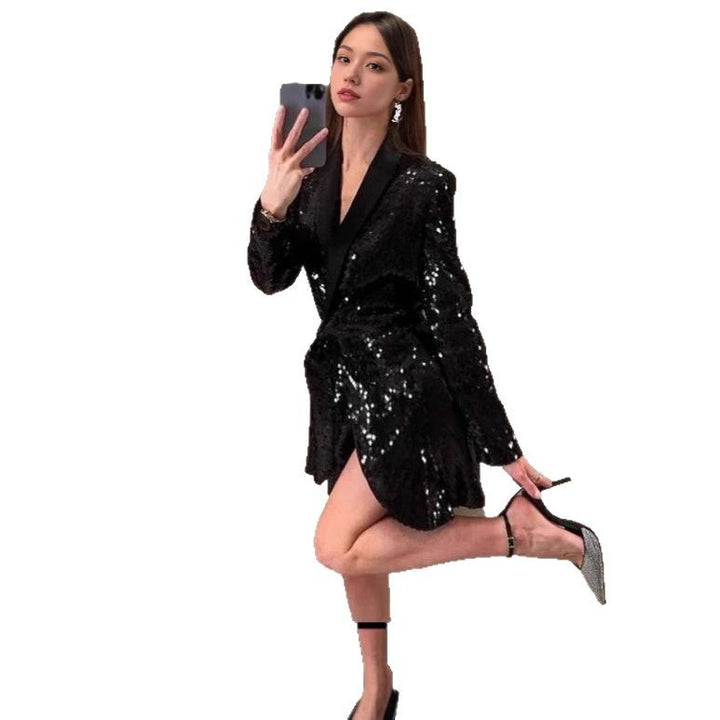 Damen Mini-Wickelkleid mit funkelndem Paillettenbesatz und eleganter Schleifenbindung Drune