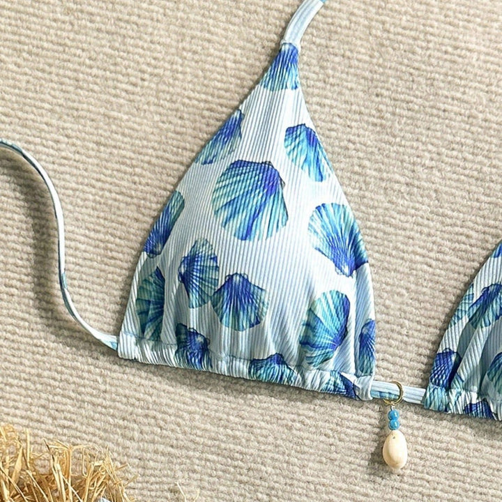 Damen Triangel-Bikini mit Muschel-Print und zarten Rüschendetails Drune