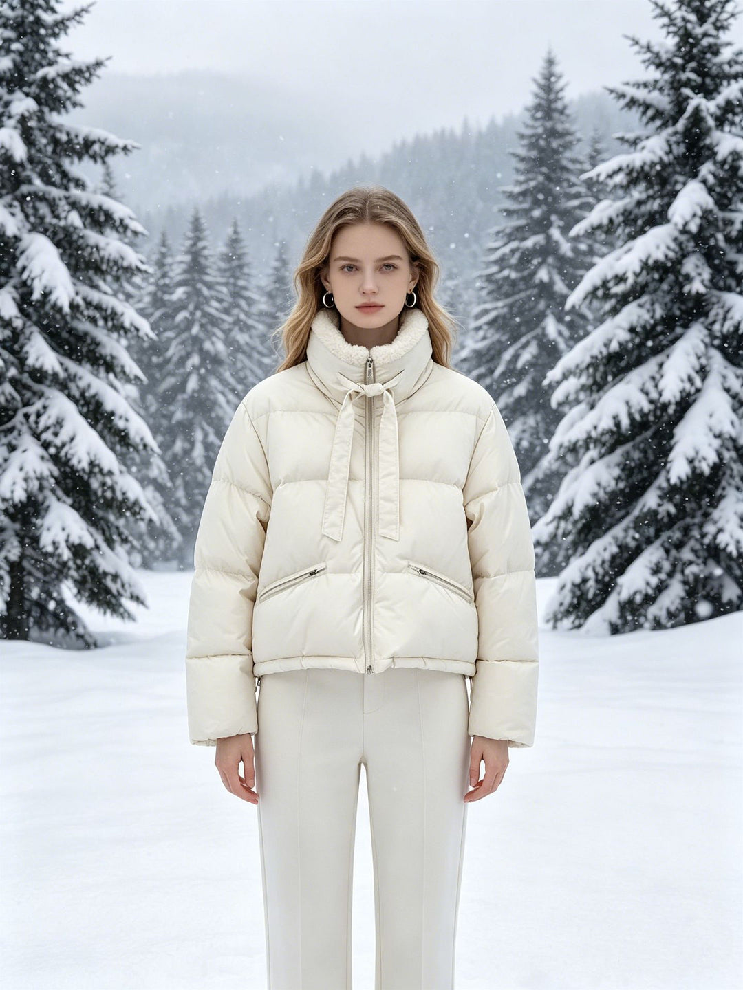 Damen nan cropped wattierte Jacke mit Sherpa-Kragen, hochschließendem Stehkragen und verdecktem Reißverschluss Drune
