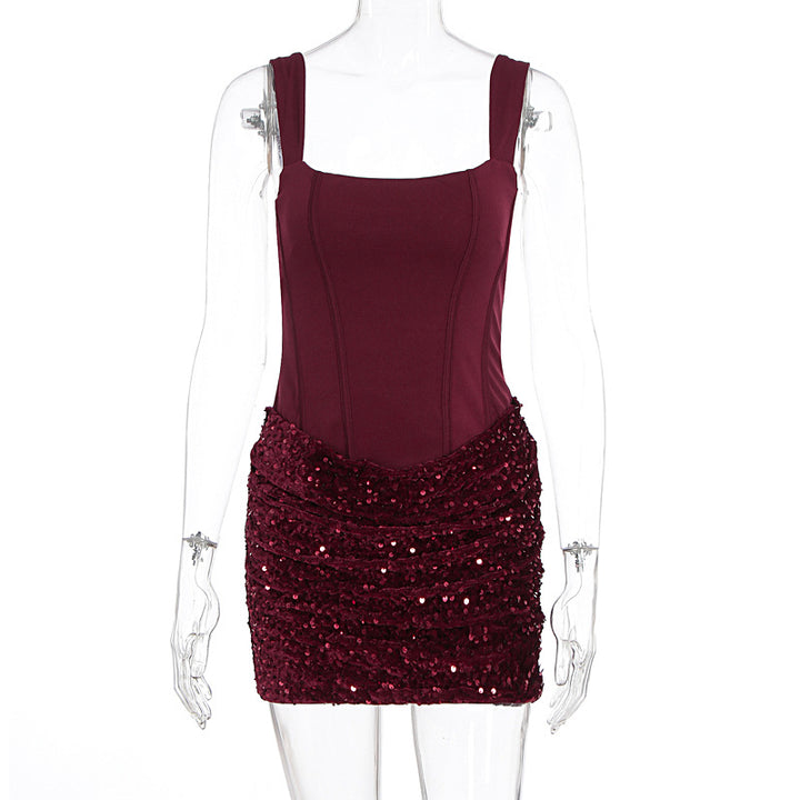 Damen Glamouröses Partykleid mit Pailletten und Raffung Drune
