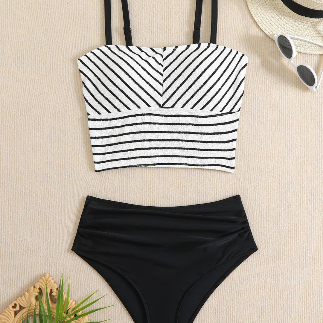Damen Hochtailliertes Bikini-Set mit gestreiftem Oberteil Drune