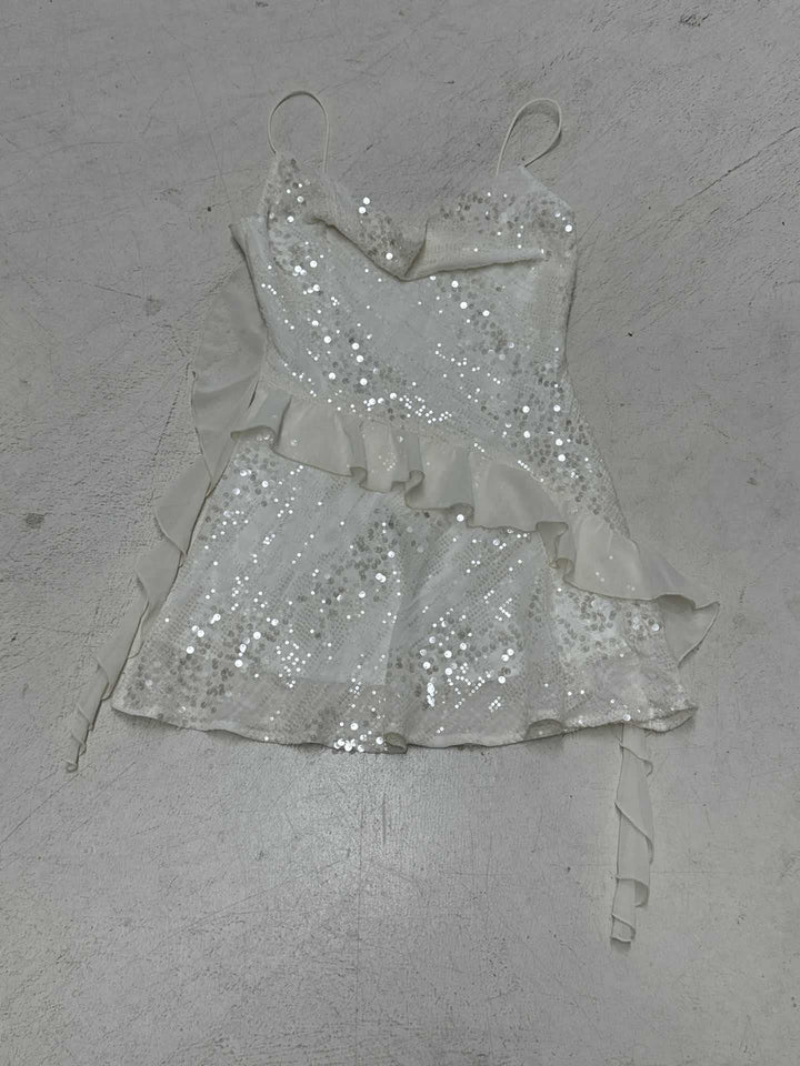 Damen funkelndes Minikleid mit Rüschendetails und verzierten Pailletten Drune
