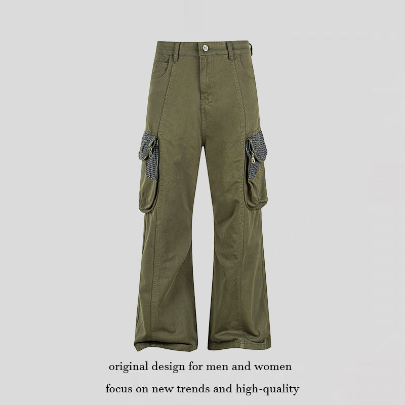 Damen Cargo-Hose mit weitem Bein, Utility-Taschen und Karomuster-Details Drune