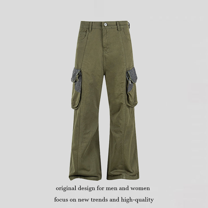 Damen Cargo-Hose mit weitem Bein, Utility-Taschen und Karomuster-Details Drune