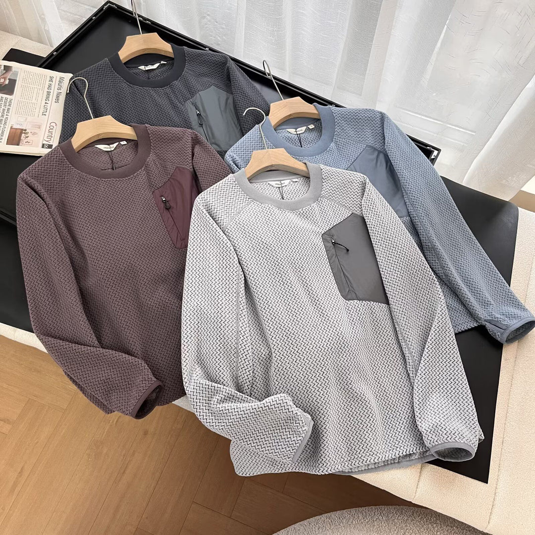 Damen lässiges Strickoberteil mit modischem Reißverschluss und praktischer Tasche Drune