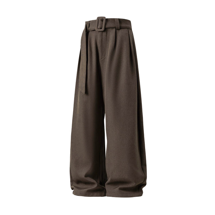 Damen Weite High-Waist Palazzo-Hose mit Bundfalten und Bindegürtel Drune