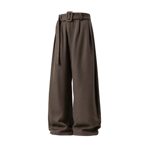 Damen Weite High-Waist Palazzo-Hose mit Bundfalten und Bindegürtel Drune