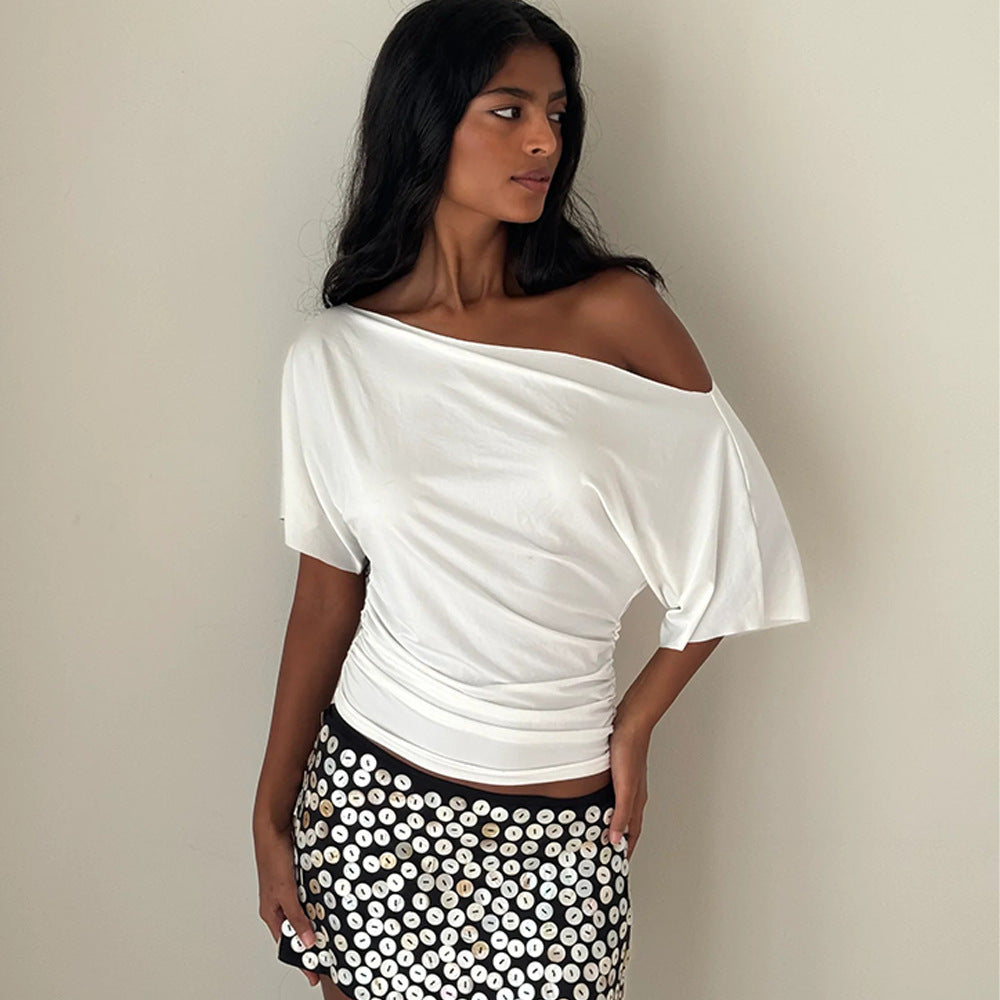 Damen Off-Shoulder Oberteil mit modischer Raffung Drune
