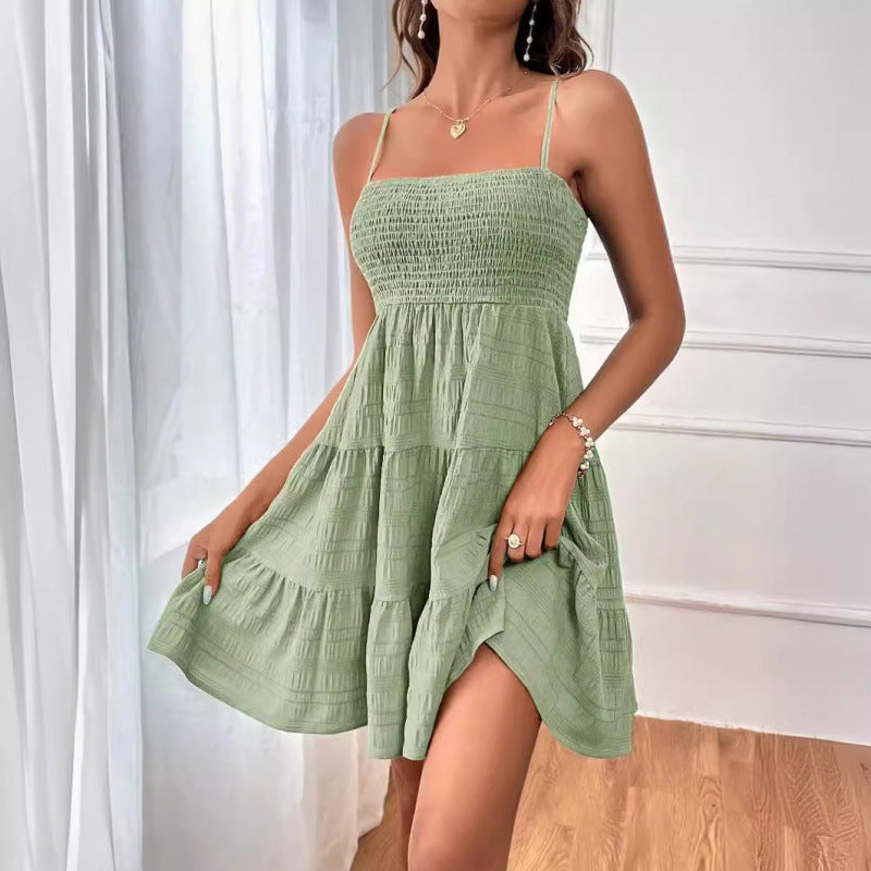 Damen luftiges Sommerkleid mit legerem Schnitt und eleganten Spaghetti-Trägern Drune