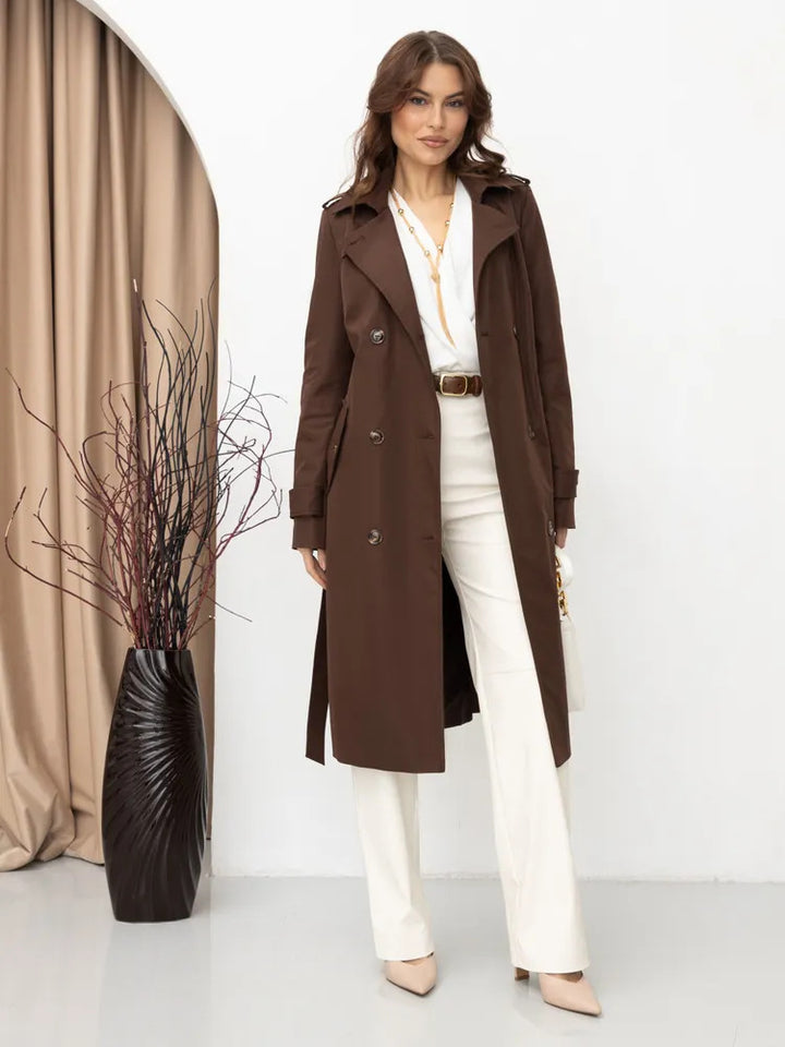 Damen Trenchcoat mit doppelter Knopfleiste und Taillengürtel Drune