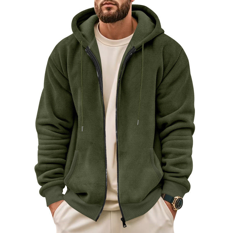 Herren Strukturiertes Kapuzen-Sweatshirt mit Vollzip, Seitentaschen und Rippbündchen Drune