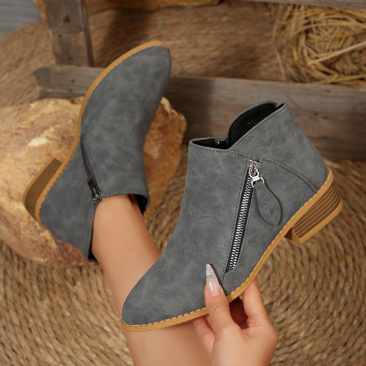 Damen Kurze Ankle-Boots mit seitlichem Reißverschluss und gestapeltem Blockabsatz Drune
