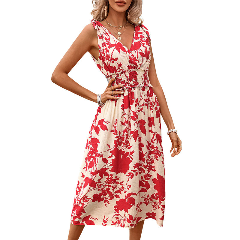 Damen Midi-Kleid mit floralem Design und verspielten Rüschendetails Drune