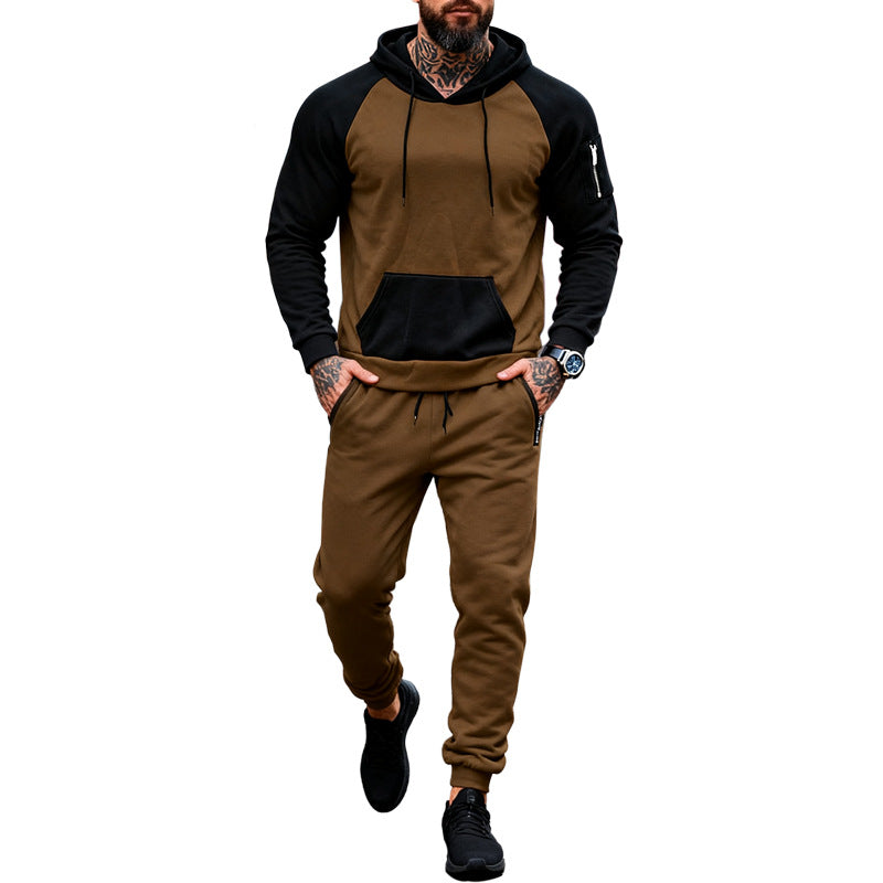 Herren nan zweiteiliges Kapuzen-Sweatset mit Raglanärmeln, Ärmel-Zip-Tasche und tapered Jogginghose Drune