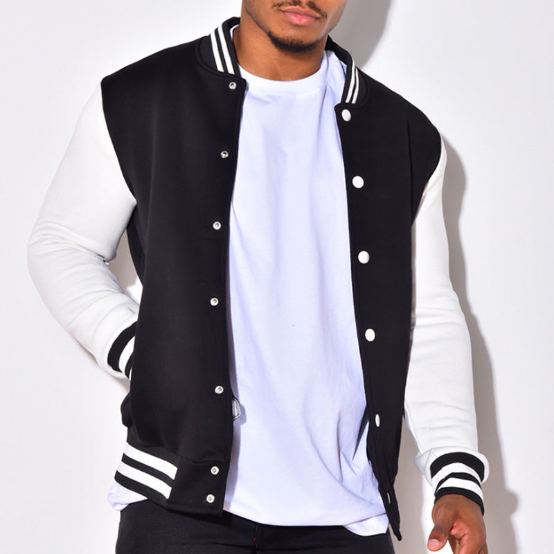 Herren nan Retro-Sport-Bomberjacke mit Druckknopfleiste, Kontrastärmeln und Rippbündchen Drune
