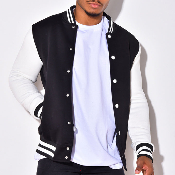 Herren nan Retro-Sport-Bomberjacke mit Druckknopfleiste, Kontrastärmeln und Rippbündchen Drune
