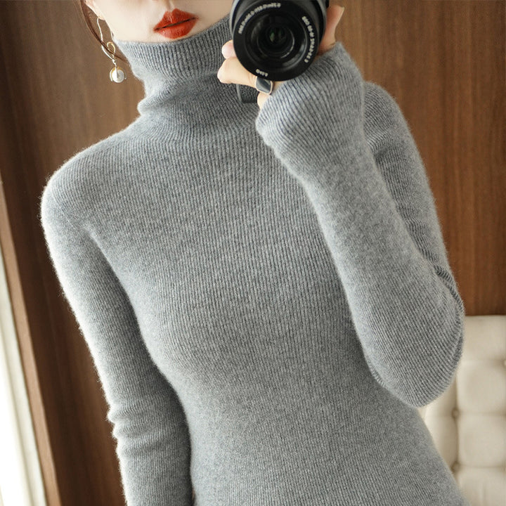 Damen Schmaler Rollkragenpullover aus Kaschmir‑Mix mit extralangem Ärmelabschluss Drune