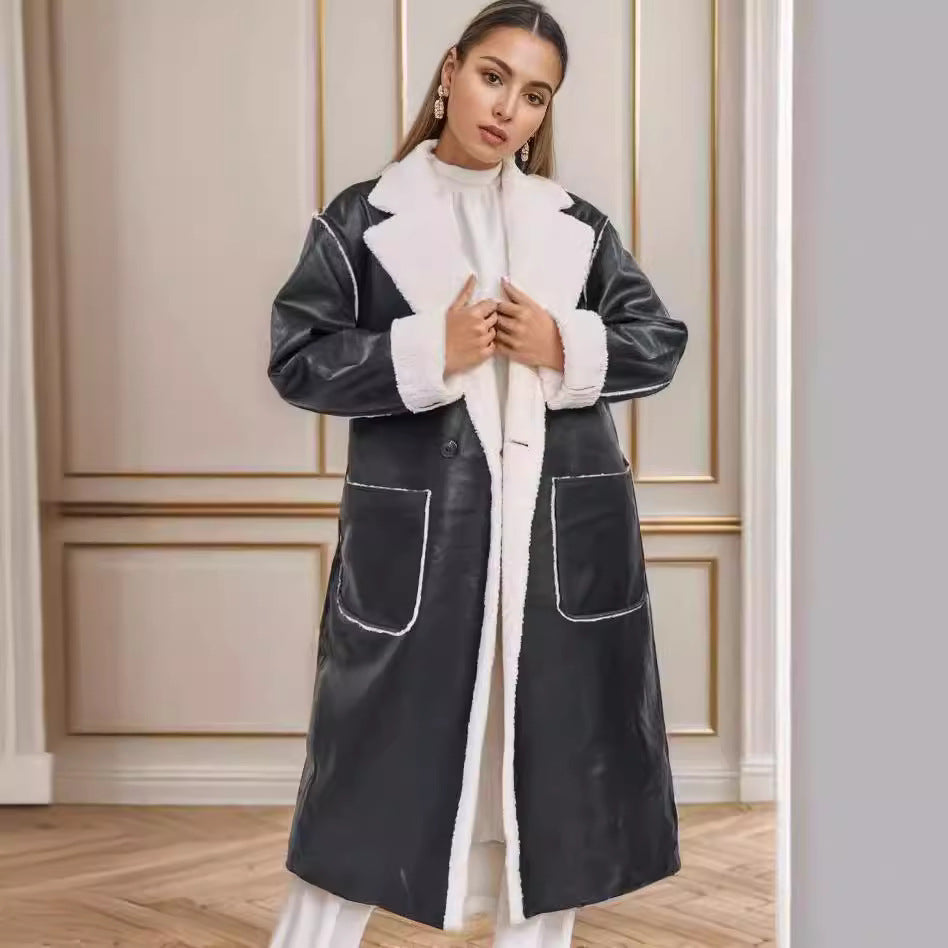 Damen hochwertiger Oversized-Mantel mit weichem Teddyfutter Drune