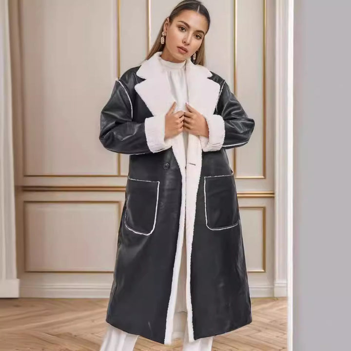 Damen hochwertiger Oversized-Mantel mit weichem Teddyfutter Drune