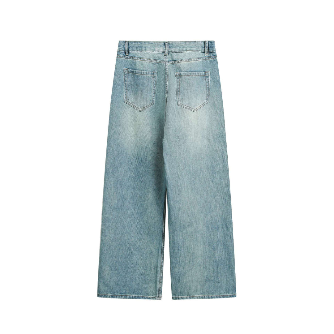 Damen Hochbund verkürzte Jeans mit weitem Bein, Five-Pocket und Vintage-Wash Drune