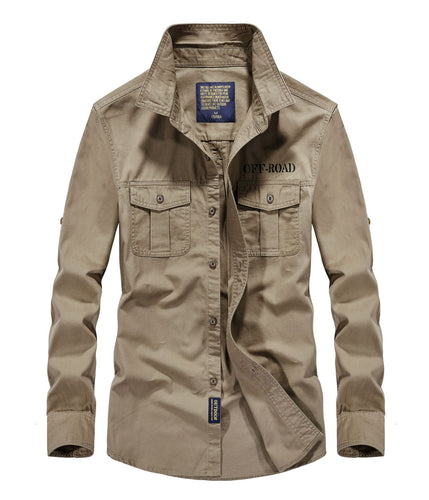 Herren Canvas-Utility-Fieldhemd mit Pattentaschen, Stehkragen und Ärmel-Rollfunktion Drune