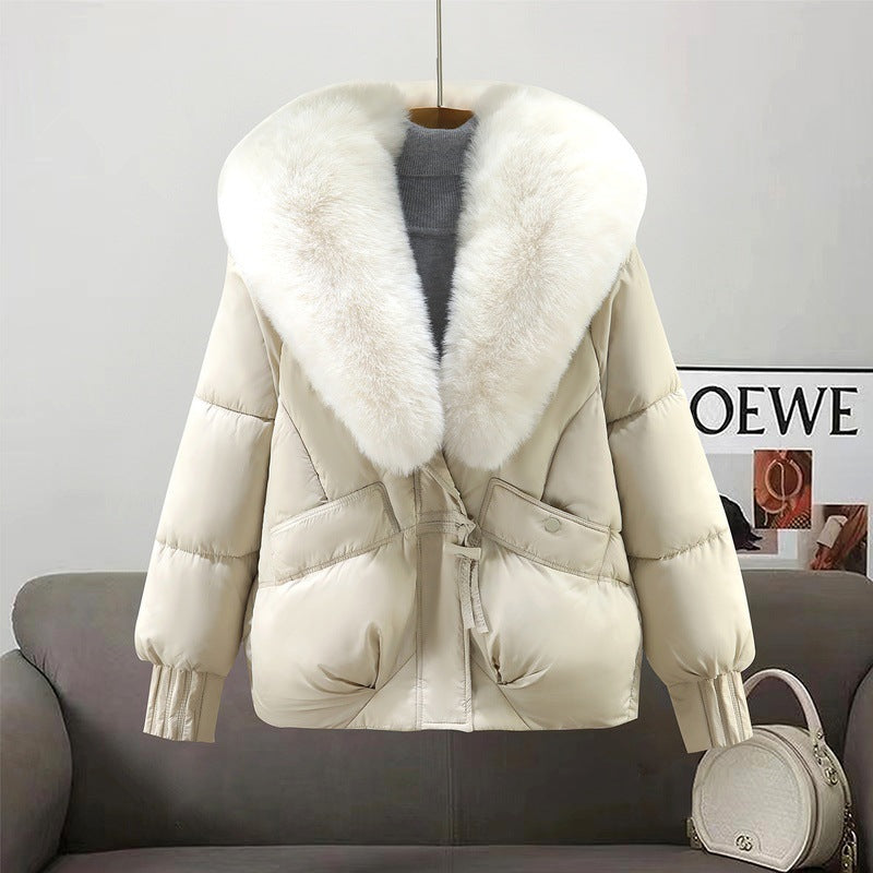 Damen Modische und gefütterte Winterjacke mit abnehmbarem Kunstfellkragen Drune