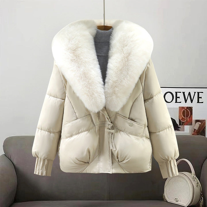 Damen Modische und gefütterte Winterjacke mit abnehmbarem Kunstfellkragen Drune