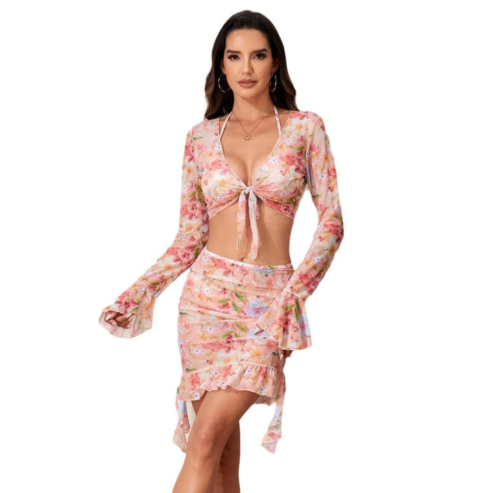 Damen Blusen-Badeoutfit mit buntem Blumenmuster Drune