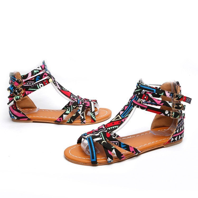 Damen verstellbare Freizeit-Sandalen mit buntem Design und komfortablem Fußbett Drune