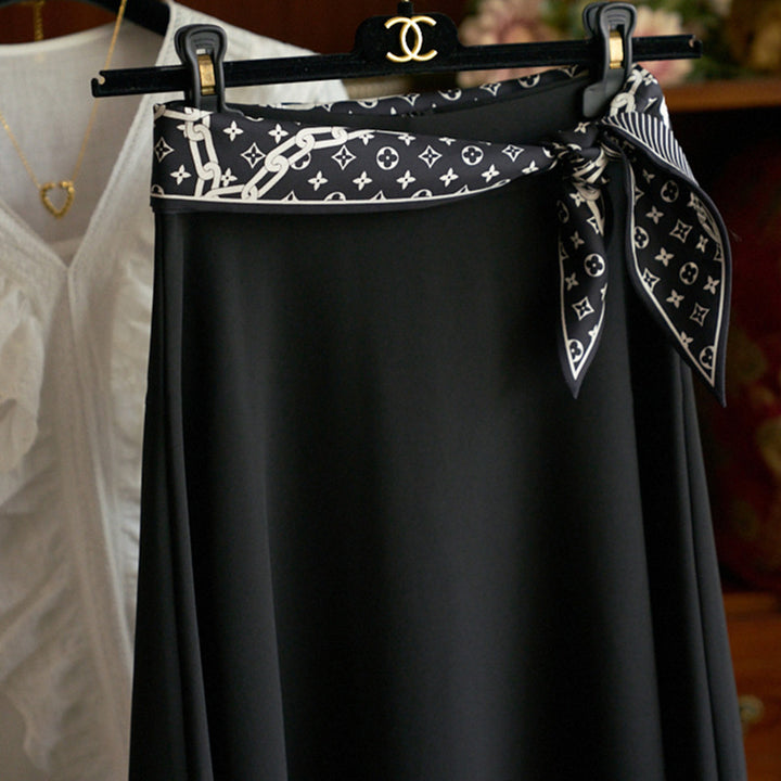 Damen Eleganter Midi-Rock mit verstellbarem Taillengürtel Drune