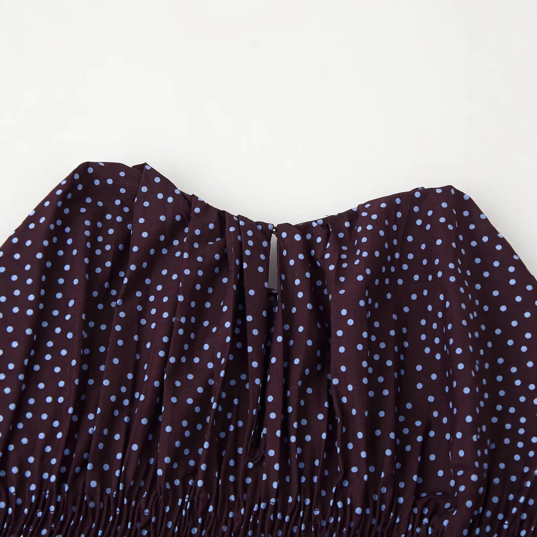 Damen Gesmoktes Polka-Dot-Blusenshirt mit Ballonärmeln Drune