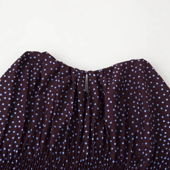 Damen Gesmoktes Polka-Dot-Blusenshirt mit Ballonärmeln Drune