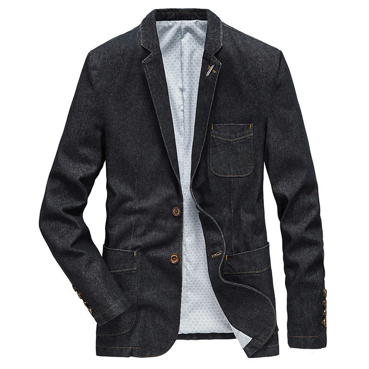 Herren Jeansblazer im Sakko-Stil mit aufgesetzten Taschen und Kontrastnähten Drune