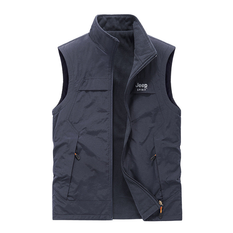 Herren Fleece-gefütterte Outdoor-Weste mit hochschließendem Kragen und Multifunktions-Taschen Drune