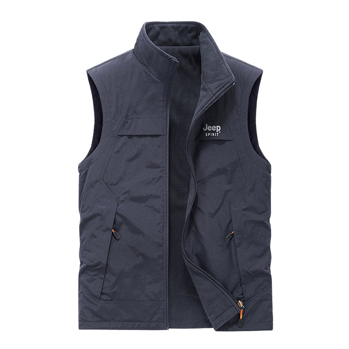 Herren Fleece-gefütterte Outdoor-Weste mit hochschließendem Kragen und Multifunktions-Taschen Drune