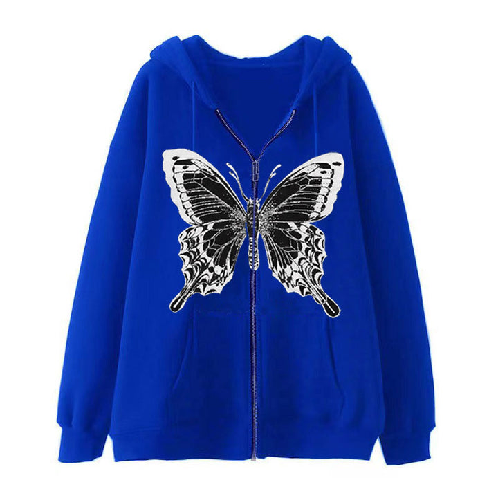 Damen Zip-Hoodie mit ausdrucksstarkem Schmetterlingsmotiv Drune