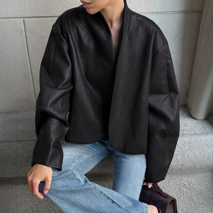 Damen modische Cropped Jacke mit voluminösen Ärmeln Drune