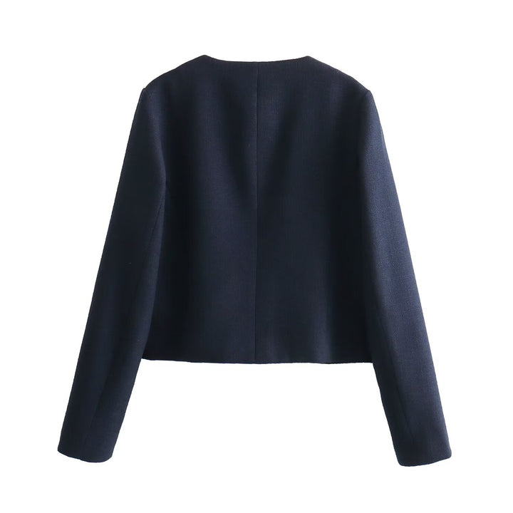 Damen nan kurz geschnittene Bouclé-Tweedjacke mit Rundhalsausschnitt Zierknopfdetails und aufgesetzten Pattentaschen Drune