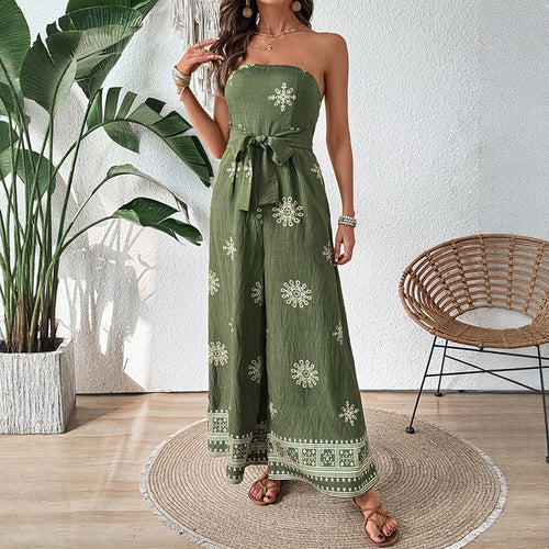 Damen Jumpsuit mit schulterfreiem Design und elegantem Bindegürtel Drune