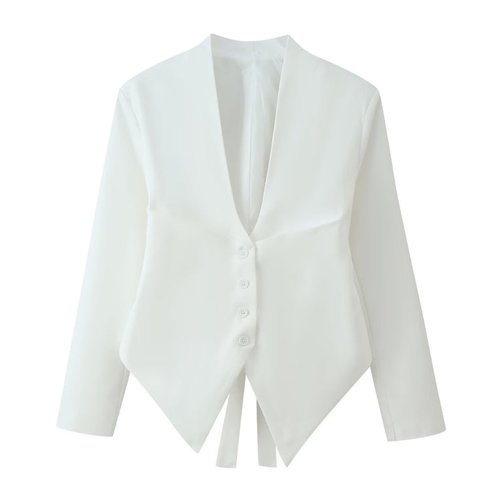 Damen Taillierte Blazerjacke mit Schalkragen, asymmetrischem Zipfelsaum und Knopfverschluss Drune