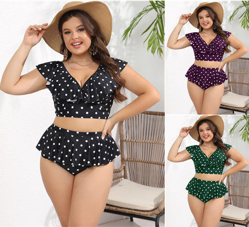Damen Polka-Dot Badeanzug mit schmeichelhaftem Rüschenrock Drune