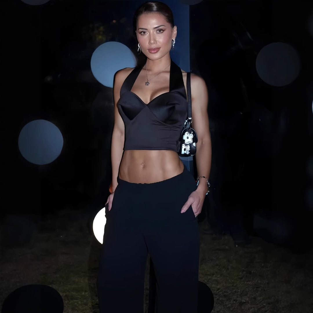 Damen Stylisches Cropped Top mit Halterhals und Bügeln Drune