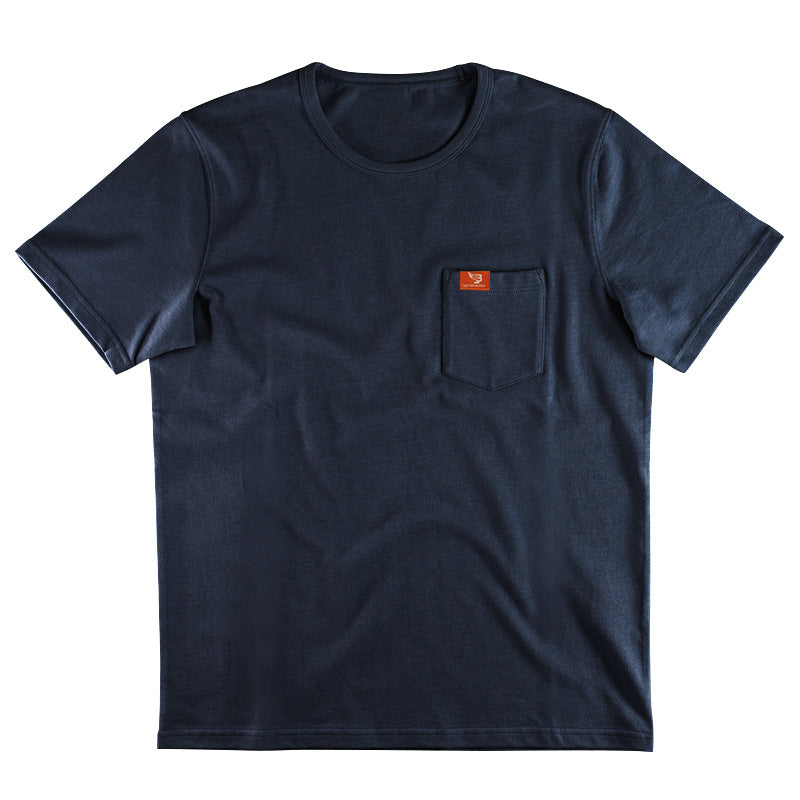 Herren nan klassisches Rundhals-T-Shirt mit Brusttasche und verstärktem Saum Drune