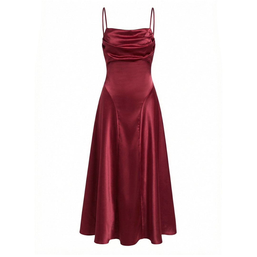 Damen Satin Abendkleid mit Drapé-Ausschnitt Drune