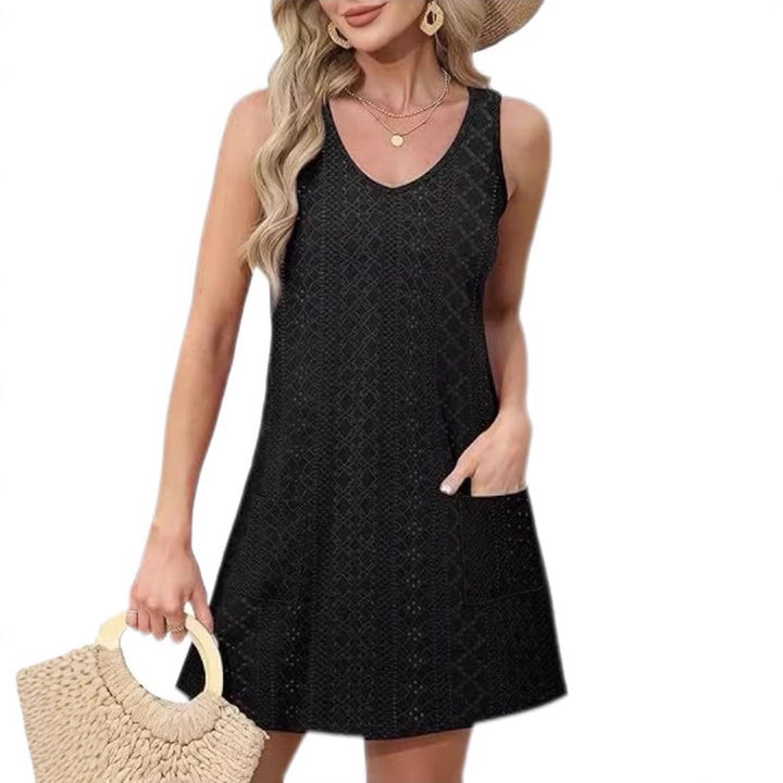 Damen Freizeitkleid mit Taschen und V-Ausschnitt Drune