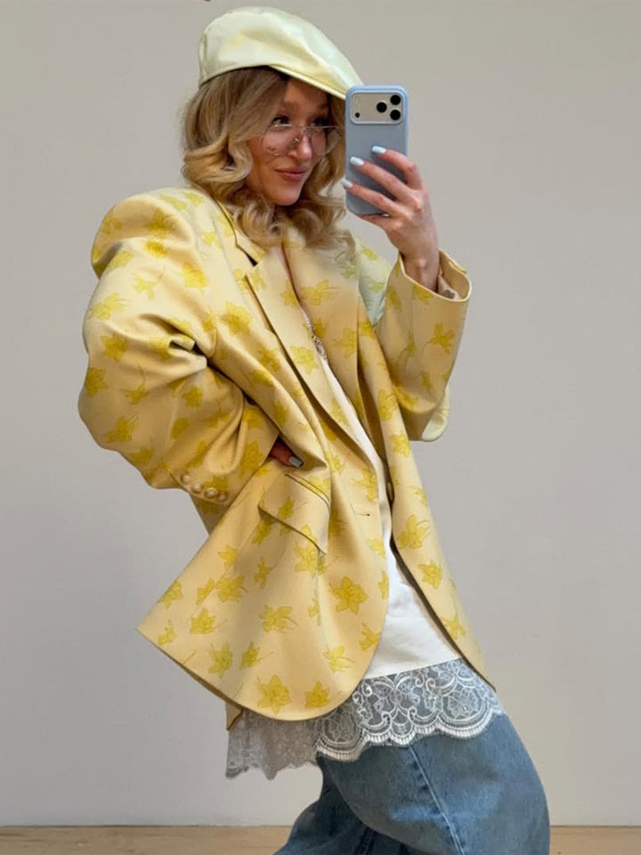 Damen Oversize-Blazer aus floralem Jacquard mit markanter Schulterpartie Drune