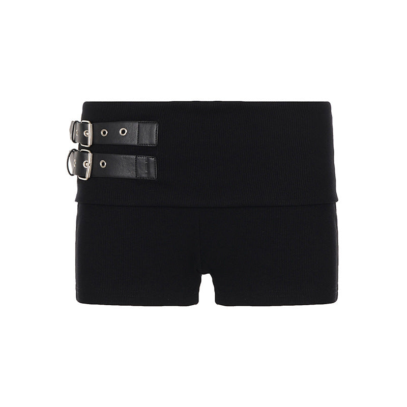 Damen elegante Shorts mit dekorativen Riemen und hohem Bund Drune