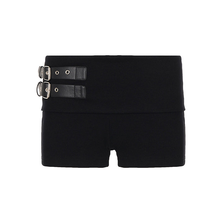 Damen elegante Shorts mit dekorativen Riemen und hohem Bund Drune